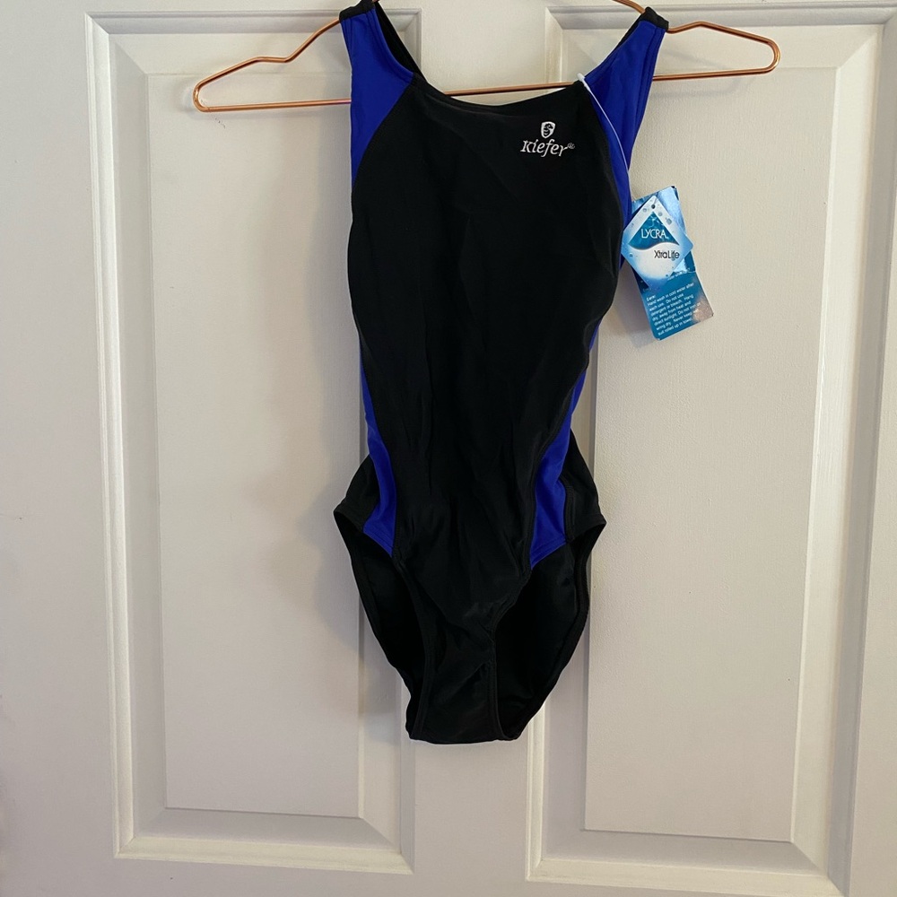 Kiefer Team Panel Lyrca Fastback Blue and Black swim team suit girls size 26